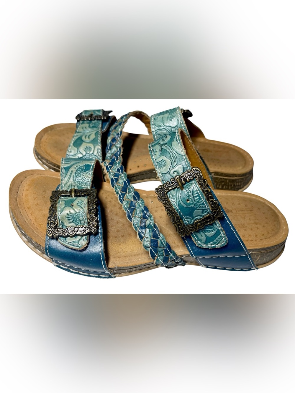 L’Artiste by Spring Step Women’s Astra Leather Slide Sandal Blue 7.5 38 - Picture 8 of 9